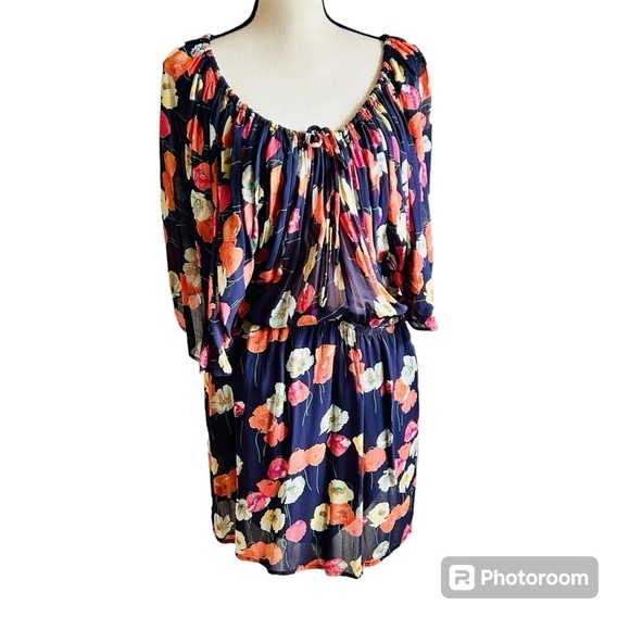 Topshop Dress Blue Coral Floral Flutter Sleeve Elastic Waist Off Shoulder size 6 - Picture 2 of 16